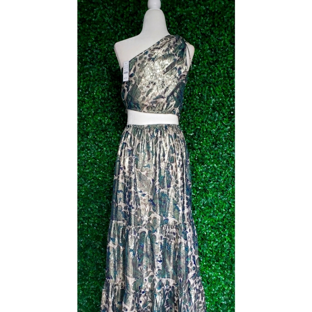 LAST ONE - J.Crew Collection one-shoulder cutout dress in floral Lurex® chiffon - Picture 9 of 13